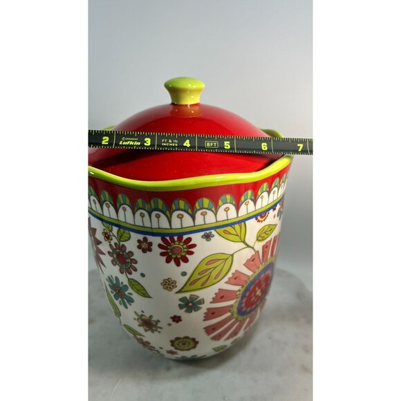 Floral Canister Jar With Lid 9" Tall Ceramic International Vintage-Inspired - Picture 7 of 7
